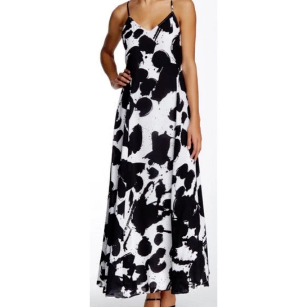 Rebecca Minkoff Alejandra Abstract Silk Dress maxi Sz 4 Black White Cocktail NYE
